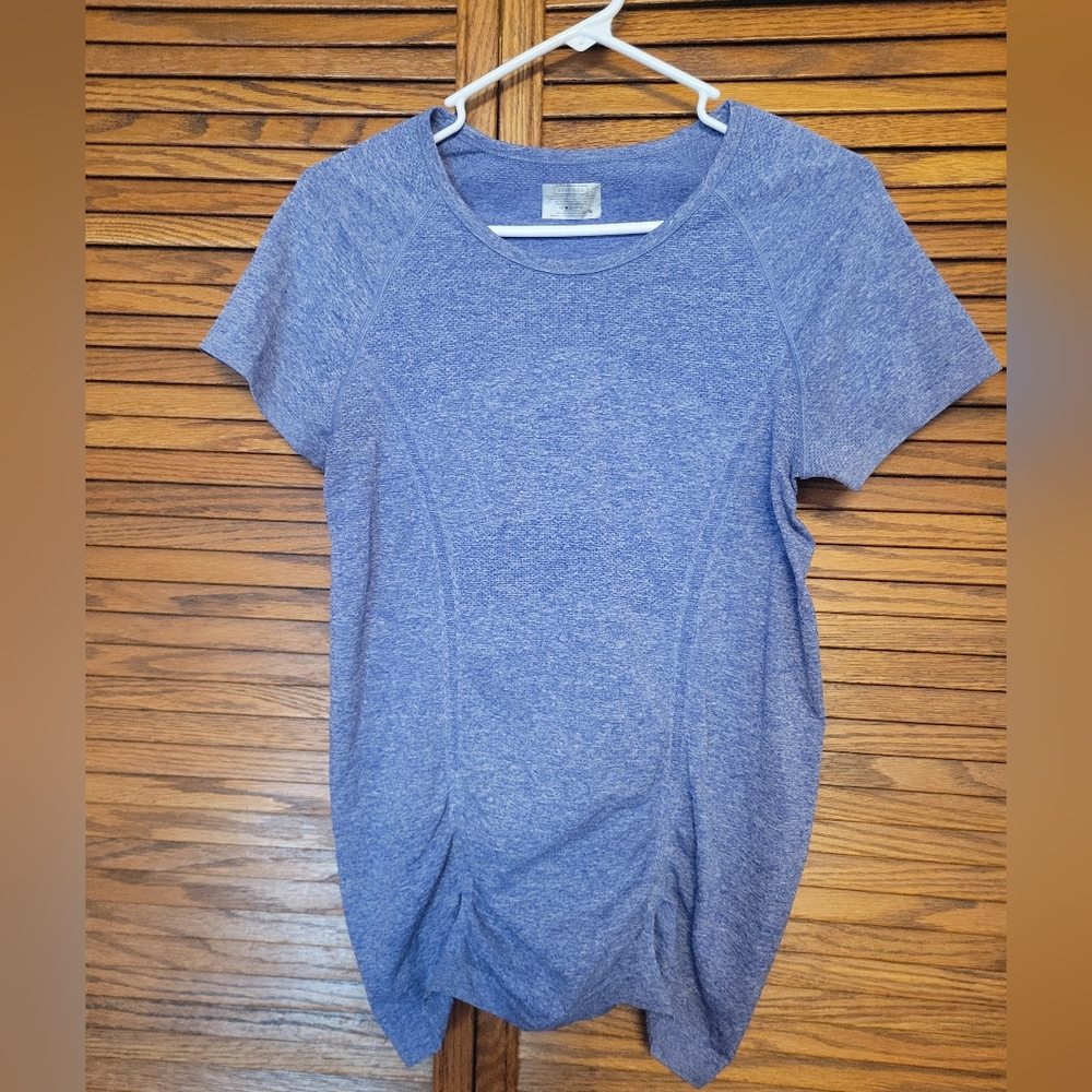 Athleta‎ Heather Blue Short Sleeve Ruched Tshirt Size Medium